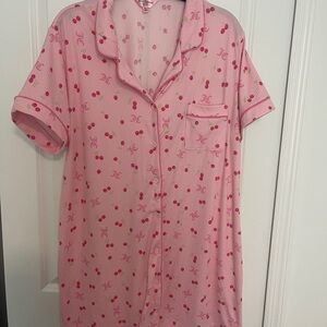 Pink Cherry Print Women's Sleep Shirt